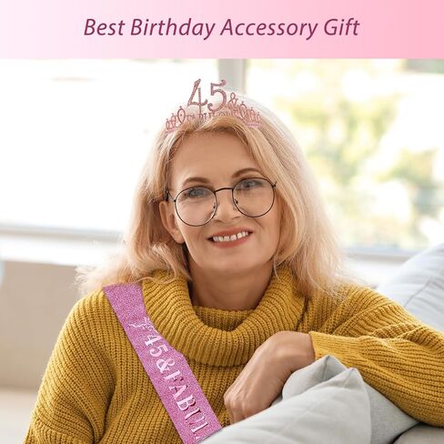 وشاح وتاج عيد الميلاد الخامس والأربعين للنساء - وشاح لامع رائع + تاج معدني ممتاز من حجر الراين الأرجواني الرائع لها، هدايا عيد الميلاد الخامس والأربعون لـ 45 حفلة in Kuwait