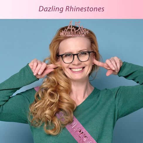 وشاح وتاج عيد الميلاد الخامس والأربعين للنساء - وشاح لامع رائع + تاج معدني ممتاز من حجر الراين الأرجواني الرائع لها، هدايا عيد الميلاد الخامس والأربعون لـ 45 حفلة in Kuwait