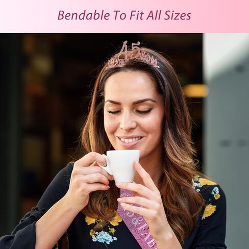 وشاح وتاج عيد الميلاد الخامس والأربعين للنساء - وشاح لامع رائع + تاج معدني ممتاز من حجر الراين الأرجواني الرائع لها، هدايا عيد الميلاد الخامس والأربعون لـ 45 حفلة in Kuwait