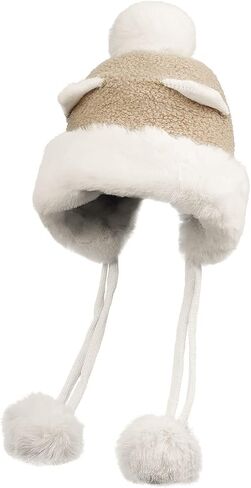 CLAPE Fur Trapper Hat Winter Furry Russian Cap Womens Pom Pom Beanie Hat Pompom Snow Hats Ski Cap Chunky Baggy Hat in Saudi Arabia
