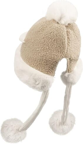 CLAPE Fur Trapper Hat Winter Furry Russian Cap Womens Pom Pom Beanie Hat Pompom Snow Hats Ski Cap Chunky Baggy Hat in Saudi Arabia
