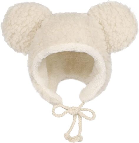 Cute Plush Bear Ear Hat Women Girls Faux Fur Winter Trapper Hat Trooper Soft Warm Animal Hat with Earflaps Windproof Ski Hat in Kuwait