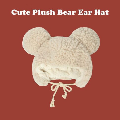 Cute Plush Bear Ear Hat Women Girls Faux Fur Winter Trapper Hat Trooper Soft Warm Animal Hat with Earflaps Windproof Ski Hat in Kuwait