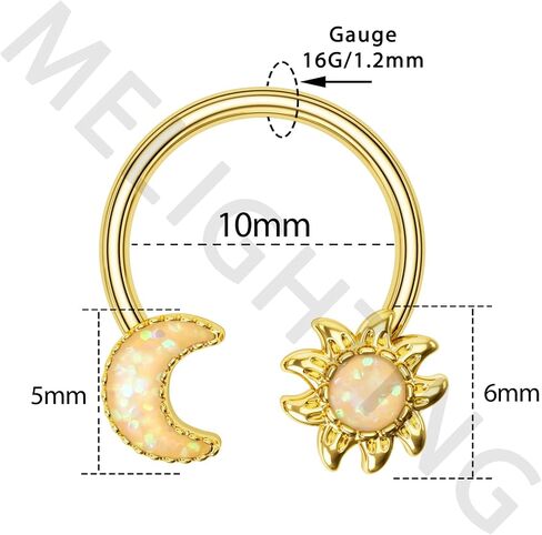 Melighting 16G حلقات الحاجز القمر Daith ثقب المجوهرات نجمة الحاجز مجوهرات 316L الجراحية الصلب الأنف خواتم هوب الحلزون أقراط الغضروف مجوهرات للنساء in Kuwait