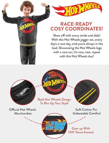 Hot Wheels Sweatshirt and Pants Set | Boys 2 Piece Outfit Set | Race Car Tracksuit For Kids | Ages 3 To 13 Years in Saudi Arabia