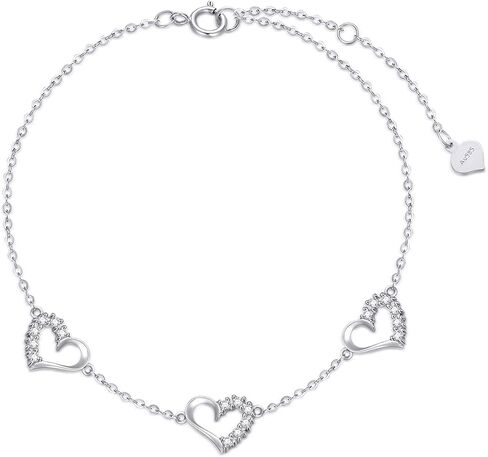 10k White Gold Heart Anklet for Women, Cubic Zirconia Love Ankle Bracelet Jewelry for Wife/Mother/Sister, Birthday Gifts for Her, 9.4"-11" in Saudi Arabia