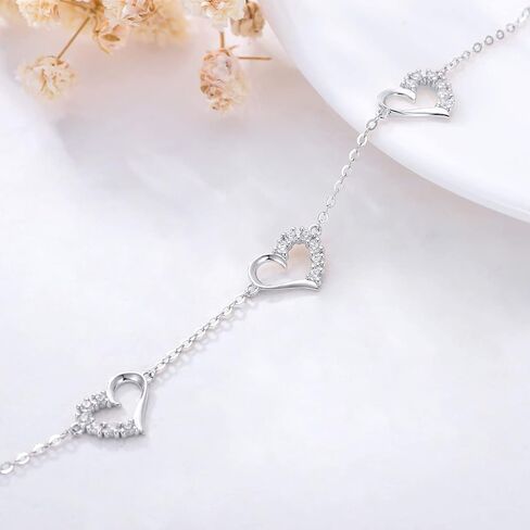 10k White Gold Heart Anklet for Women, Cubic Zirconia Love Ankle Bracelet Jewelry for Wife/Mother/Sister, Birthday Gifts for Her, 9.4"-11" in Saudi Arabia