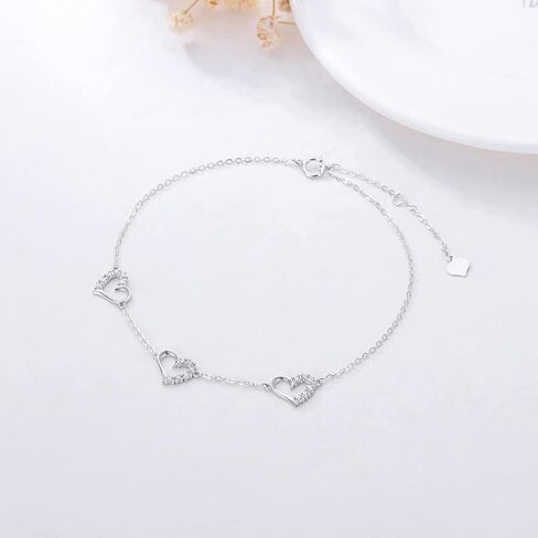 10k White Gold Heart Anklet for Women, Cubic Zirconia Love Ankle Bracelet Jewelry for Wife/Mother/Sister, Birthday Gifts for Her, 9.4"-11" in Saudi Arabia
