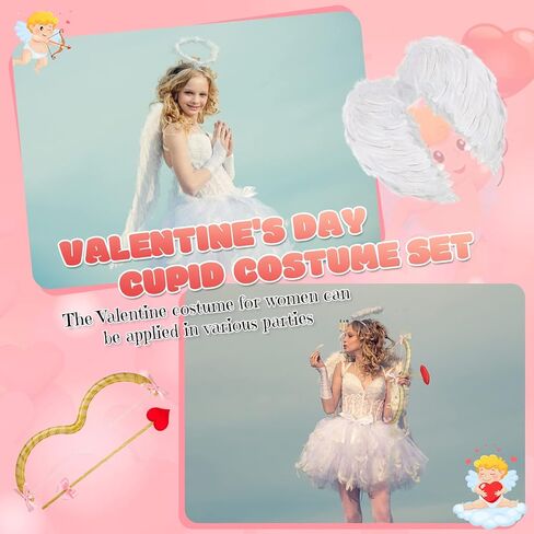 مجموعة أزياء كيوبيد لعيد الحب من Leitee مجموعة ملحقات أزياء كيوبيد على شكل قوس وأجنحة وقوس وسهم لمستلزمات الحفلات التنكرية للفتيات in Kuwait