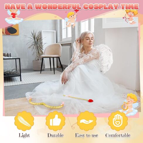 مجموعة أزياء كيوبيد لعيد الحب من Leitee مجموعة ملحقات أزياء كيوبيد على شكل قوس وأجنحة وقوس وسهم لمستلزمات الحفلات التنكرية للفتيات in Kuwait