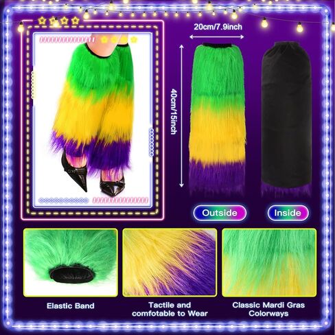 JieyueJewelry 6 قطع ماردي غرا زي الملحقات مجموعة ماردي غرا تتدلى الأقراط فو الفراء الساق تدفئة ريشة فاسيناتور عقال ماردي غرا الخرز القلائد للنساء والفتيات in Kuwait