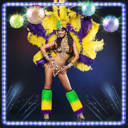 JieyueJewelry 6 قطع ماردي غرا زي الملحقات مجموعة ماردي غرا تتدلى الأقراط فو الفراء الساق تدفئة ريشة فاسيناتور عقال ماردي غرا الخرز القلائد للنساء والفتيات in Kuwait