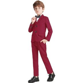 Tigerkiss Boys 5 Pieces Formal Basic Suits, Slim Fit, Jacket, Vest, Pants; 3 Pieces Including Shirt and Bow tie.
