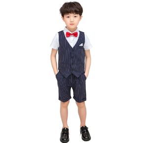 مجموعة ملابس أطفال من Pofiko Boy Dress سترة قصيرة بدلة صيفية للأطفال مكونة من 4 قطع شورتات وقمصان من عمر 2 إلى 10 سنوات