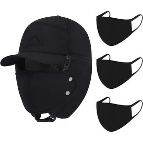 قبعة الشتاء 3 في 1 مبطنة بالفرو الحراري مع غطاء للأذن، قبعة بيسبول للتزلج مقاومة للرياح in Kuwait