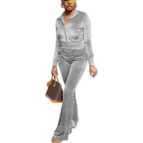 FIVCAT Women Velour Sweat Suits 2 Piece Outfits Tracksuits Long Sleeve Zip Up Jacket Flare Pants Cute Casual Matching Suit in Saudi Arabia