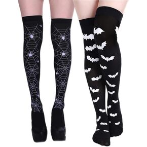 GRAEEN هالوين عالية الركبة Sockings الهيكل العظمي جوارب Spiderweb فوق جوارب طويلة الخفافيش تأثيري مهرجان جوارب الحفلات النساء in Kuwait