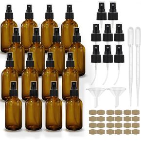 4 pcs Amber Glass Spray Bottles 2oz, Empty Small Spray Bottle Fine Mist Refillable Sprayer with Funnel Labels Droppers,Mini Travel Bottle for Essential Oils,Hair and Cleaning Solutions in Kuwait