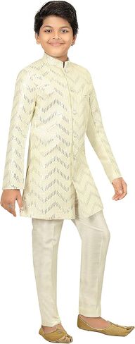 مجموعة AHHAAAAA Kids من مزيج الحرير العرقي Zari Work الهندي الغربي للأولاد in Kuwait