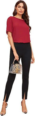 SweatyRocks Women's Elegant Elastic Waist Skinny High Waist Pants in Kuwait