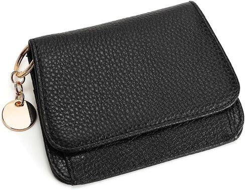 Mudono محفظة صغيرة للنساء RFID حجب حافظة بطاقات جلدية أصلية محفظة رفيعة ثلاثية الطي مع جيب بسحاب وسلسلة مفاتيح in Kuwait