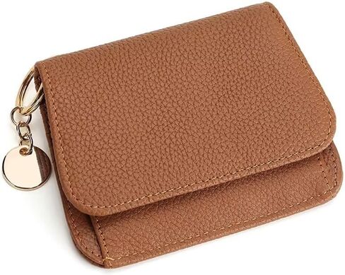 Mudono محفظة صغيرة للنساء RFID حجب حافظة بطاقات جلدية أصلية محفظة رفيعة ثلاثية الطي مع جيب بسحاب وسلسلة مفاتيح in Kuwait