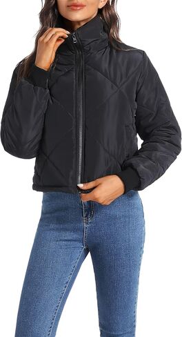 Black Lightweight Quilted Jackets for Women Dressy Long Sleeve Padded Winter Jacket in Kuwait