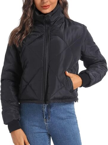 Black Lightweight Quilted Jackets for Women Dressy Long Sleeve Padded Winter Jacket in Kuwait