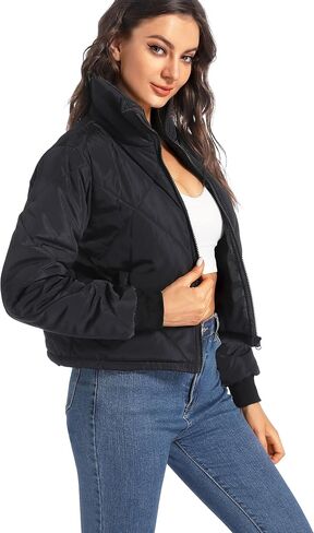 Black Lightweight Quilted Jackets for Women Dressy Long Sleeve Padded Winter Jacket in Kuwait