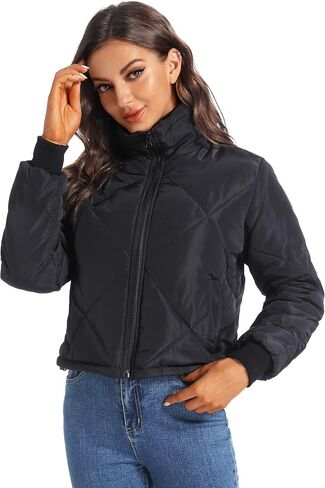 Black Lightweight Quilted Jackets for Women Dressy Long Sleeve Padded Winter Jacket in Kuwait