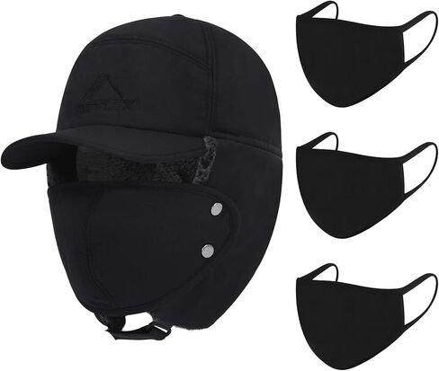 قبعة الشتاء 3 في 1 مبطنة بالفرو الحراري مع غطاء للأذن، قبعة بيسبول للتزلج مقاومة للرياح in Kuwait