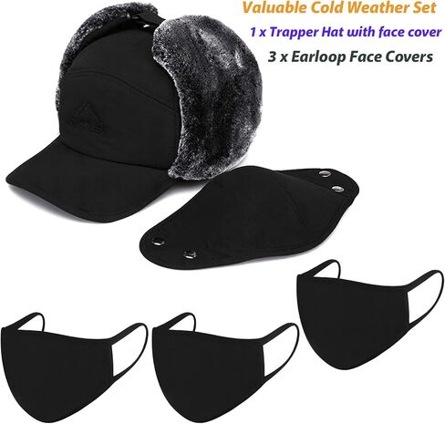 قبعة الشتاء 3 في 1 مبطنة بالفرو الحراري مع غطاء للأذن، قبعة بيسبول للتزلج مقاومة للرياح in Kuwait