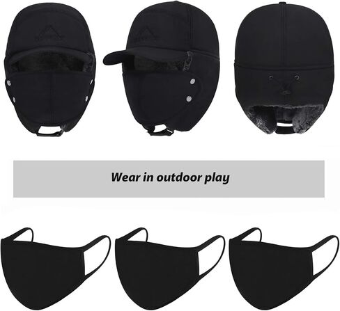 قبعة الشتاء 3 في 1 مبطنة بالفرو الحراري مع غطاء للأذن، قبعة بيسبول للتزلج مقاومة للرياح in Kuwait