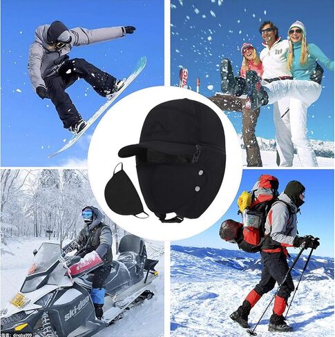 قبعة الشتاء 3 في 1 مبطنة بالفرو الحراري مع غطاء للأذن، قبعة بيسبول للتزلج مقاومة للرياح in Kuwait