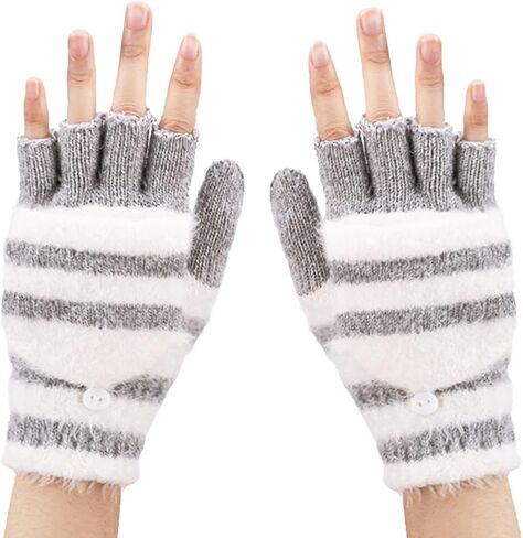 قفازات شتوية بدون أصابع من سانيريبل للنساء والرجال، قفازات محبوكة حرارية دافئة قابلة للتحويل للطقس البارد in Kuwait