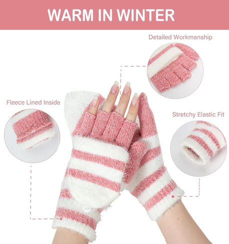 قفازات شتوية بدون أصابع من سانيريبل للنساء والرجال، قفازات محبوكة حرارية دافئة قابلة للتحويل للطقس البارد in Kuwait
