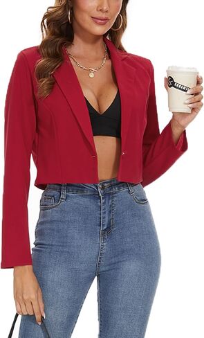 MINTLIMIT Women's Cropped Blazer Long Sleeve Notched Lapel Button Jackets Blazer Casual Work Office Cardigan Suit Jacket in Saudi Arabia