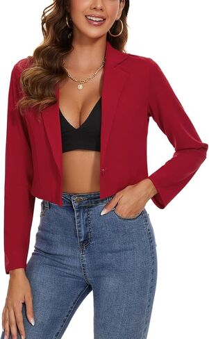 MINTLIMIT Women's Cropped Blazer Long Sleeve Notched Lapel Button Jackets Blazer Casual Work Office Cardigan Suit Jacket in Saudi Arabia