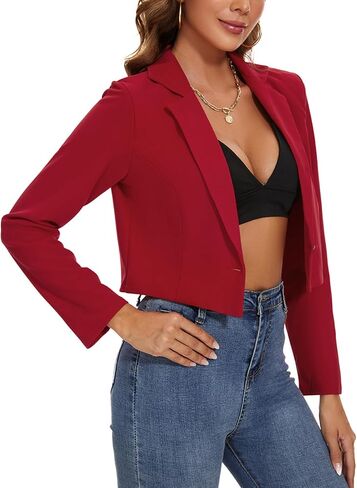 MINTLIMIT Women's Cropped Blazer Long Sleeve Notched Lapel Button Jackets Blazer Casual Work Office Cardigan Suit Jacket in Saudi Arabia