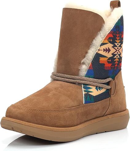 Pendleton Women's Tie-Back Shearling Lined Winter Snow Boot, Suede Sheepskin Non-Skid Ice Anti-Slip in Saudi Arabia