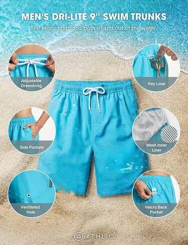 ATHLIO Men's 11 Inches Swim Trunks, Quick Dry Beach Board Shorts, Bathing Suits with Inner Mesh Lining and Pocket in Kuwait