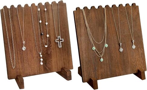 Ikee Design Set of 2 Wood Necklace Jewelry Display Stand for 8 Necklaces, Necklace Display Holder, Wood Plank Necklace Display Stand, Brown Color in Kuwait