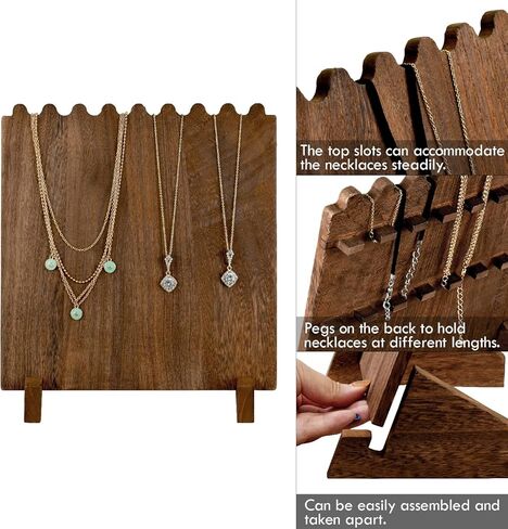 Ikee Design Set of 2 Wood Necklace Jewelry Display Stand for 8 Necklaces, Necklace Display Holder, Wood Plank Necklace Display Stand, Brown Color in Kuwait
