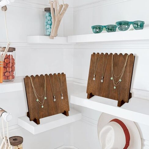 Ikee Design Set of 2 Wood Necklace Jewelry Display Stand for 8 Necklaces, Necklace Display Holder, Wood Plank Necklace Display Stand, Brown Color in Kuwait