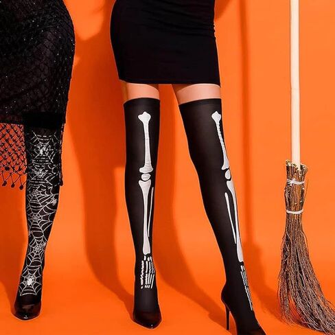 GRAEEN هالوين عالية الركبة Sockings الهيكل العظمي جوارب Spiderweb فوق جوارب طويلة الخفافيش تأثيري مهرجان جوارب الحفلات النساء in Kuwait