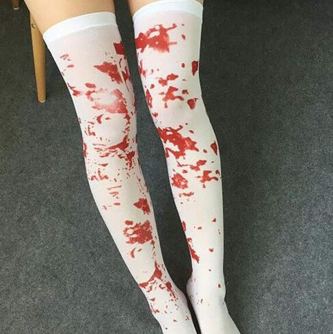 دلفينوس جوارب عالية للهالوين، زوجان من الجوارب الدموية الزومبي عالية الفخذ مع ورقتين من ملصقات الوشم، ابيض، M in Kuwait
