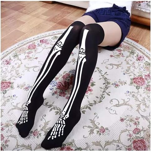 دلفينوس جوارب عالية للهالوين، زوجان من الجوارب الدموية الزومبي عالية الفخذ مع ورقتين من ملصقات الوشم، ابيض، M in Kuwait