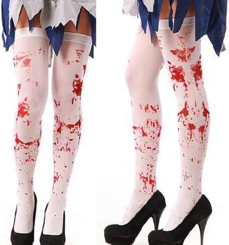 دلفينوس جوارب عالية للهالوين، زوجان من الجوارب الدموية الزومبي عالية الفخذ مع ورقتين من ملصقات الوشم، ابيض، M in Kuwait