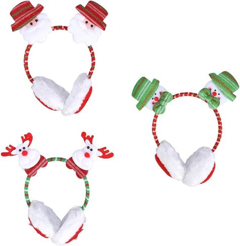 نوبيستي 3 قطع من اغطية الاذن بتصميم كرتوني سانتا ورجل الثلج EIK من الفرو الصناعي لتدفئة الاذن من الصوف للشتاء in Kuwait