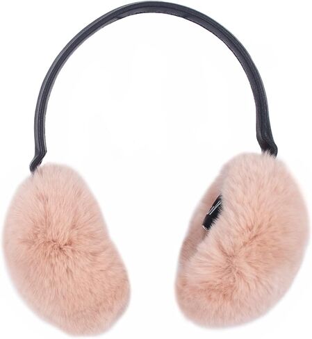 surell Rex Rabbit Fur Earmuffs with Adjustable Leather Band - Soft Earmuffs for Women in Saudi Arabia